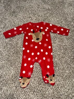 Carter’s 3 Month Baby Fleece Footed Christmas Holiday Pajamas Reindeer Feet